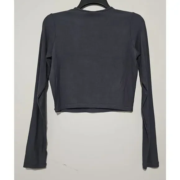 NWT Skims Soft Lounge Ribbed Crop Top Womens Small Graphite Long Sleeve - Picture 5 of 8